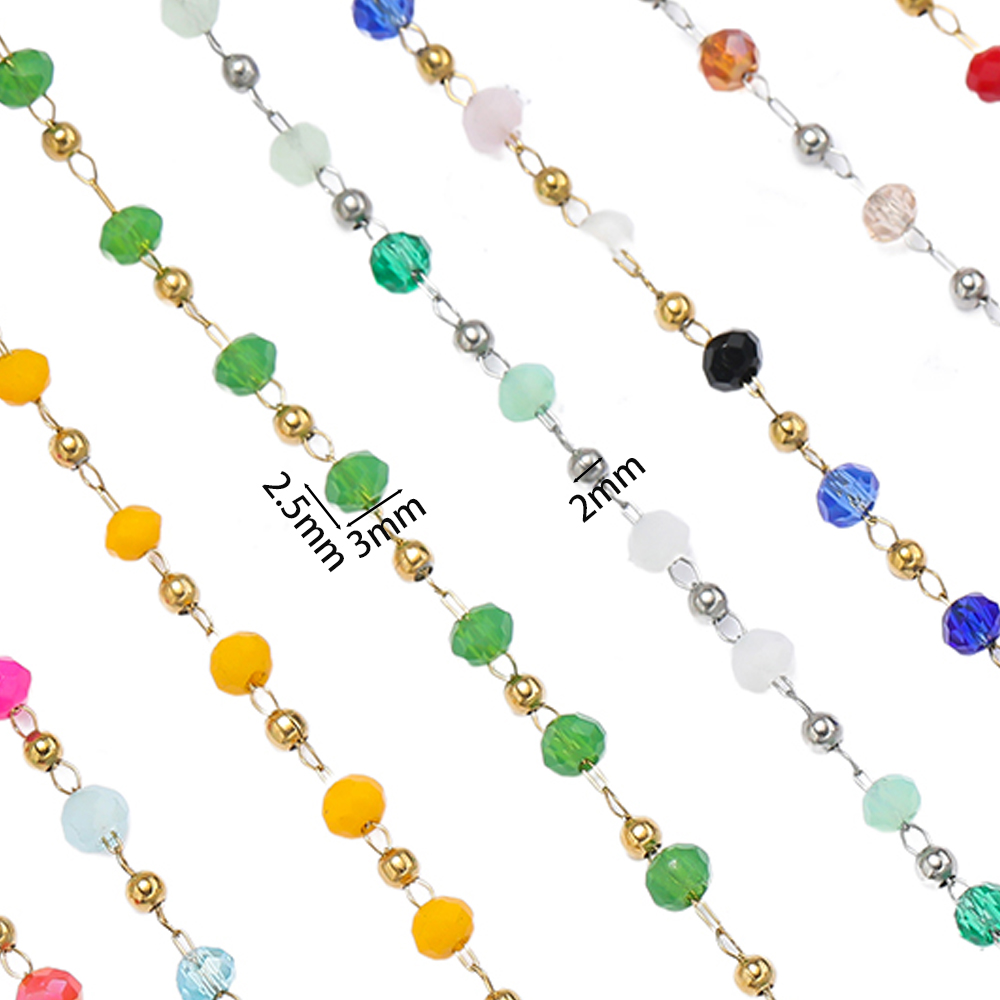 Crystal Bead Mix - 1 metre paslanmaz çelik zincirler karışık