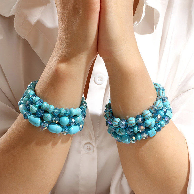 Crystal Bead Mix - 6'lı Bileklik Seti Bohem Yapay Turkuaz