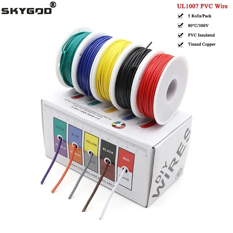 Wire 22 Gauge Copper - (5 Renk Karışımı Kiti)UL1007 Tel PVC