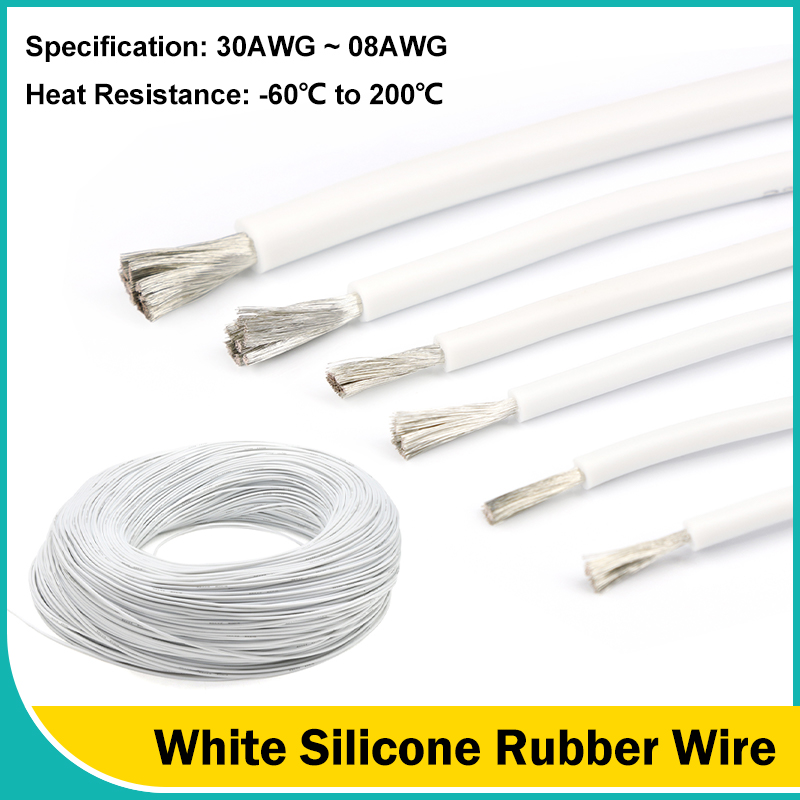 Wire 22 Gauge Copper - Beyaz Esnek Silikon Kauçuk Teller 30/28/26/24/22/20/18/16/15/14/13/12/10/08